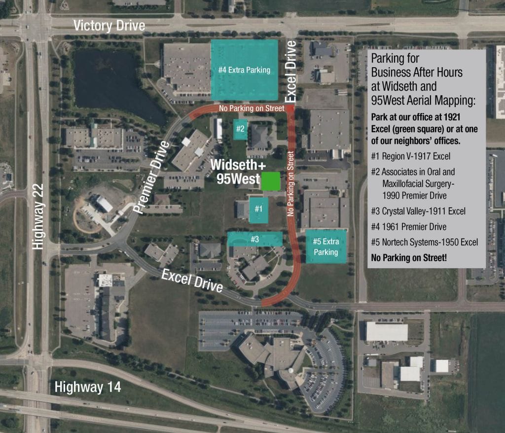Business After Hours at Widseth Event Parking Map2 cropped Map of Eastwood Industrial Park in Mankato, MN for Greater Mankato Growth Business After Hours parking in July
